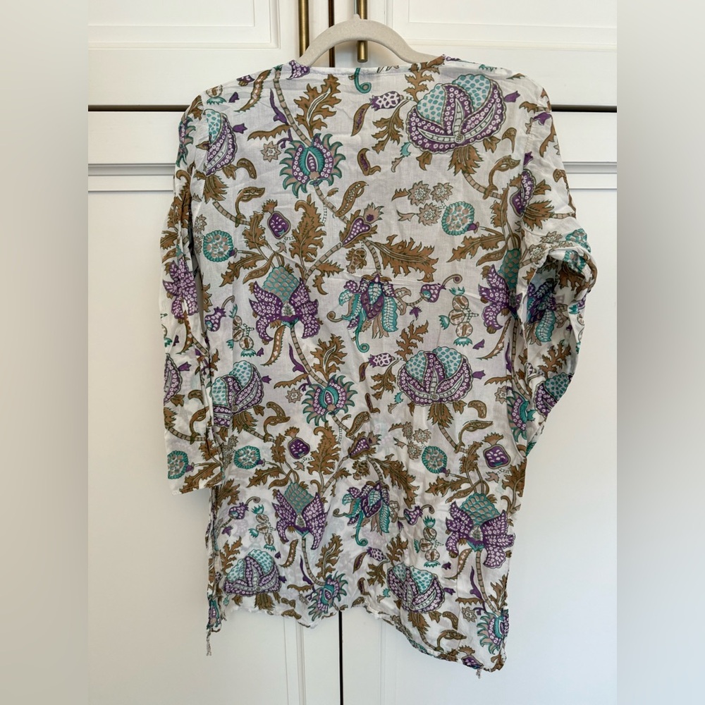 Vintage Roberta Roller Rabbit Cream Tunic with Purple & Teal Paisley